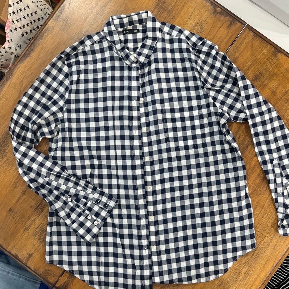 J. Crew Navy and White Plaid women’s shirt